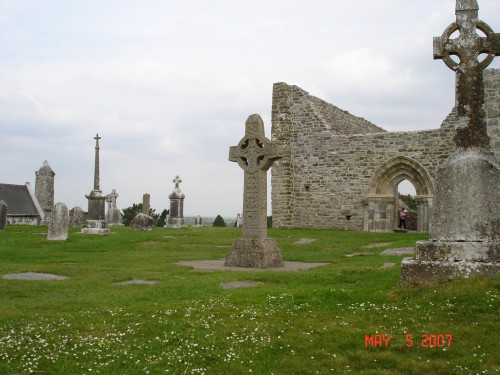 There were several classic &quot;high crosses&quot; here and they have been preserved indoors because they were made of easily carved sandy limestone which weathers.  They have biblical stories carved on both sides.  The one in the picture is a replica.