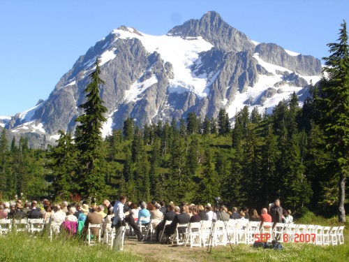 The wedding site was in a meadow on the east shoulder of Mt. Baker, looking east to Mt. Shuksan.